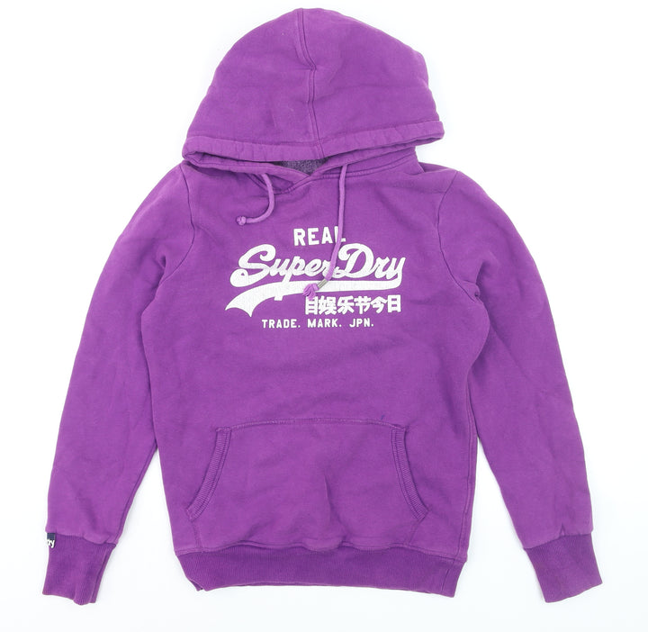 Superdry Men's Purple Pullover Hoodie Medium Graphic Logo Fleece