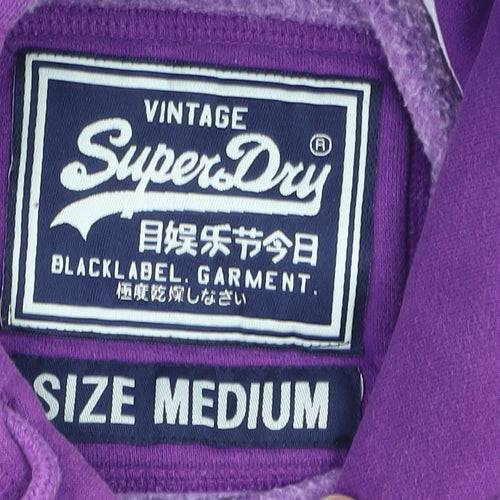 Superdry Men's Purple Pullover Hoodie Medium Graphic Logo Fleece