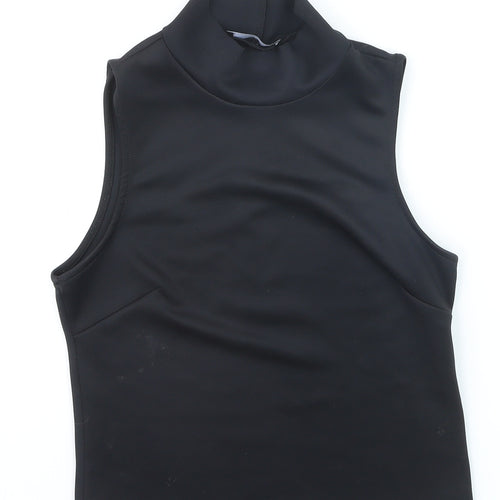 Zara Women Black Cropped High Neck Sleeveless Tank Top S