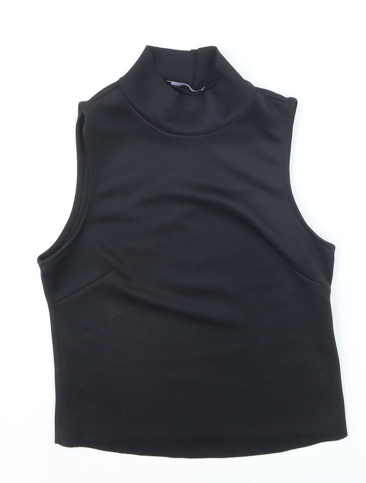 Zara Women Black Cropped High Neck Sleeveless Tank Top S