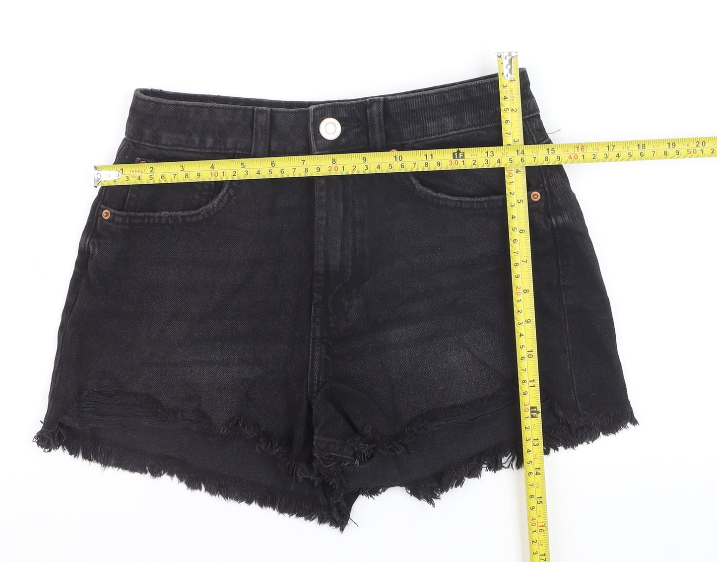 Primark Women’s Black Denim Cut-Off Shorts Size 6 High Rise