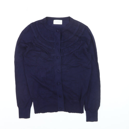 Savida Women's Blue Cotton Crew Neck Button Cardigan XS