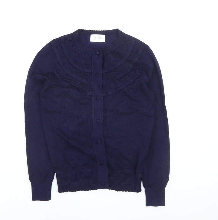 Savida Women's Blue Cotton Crew Neck Button Cardigan XS