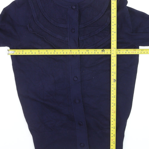 Savida Women's Blue Cotton Crew Neck Button Cardigan XS