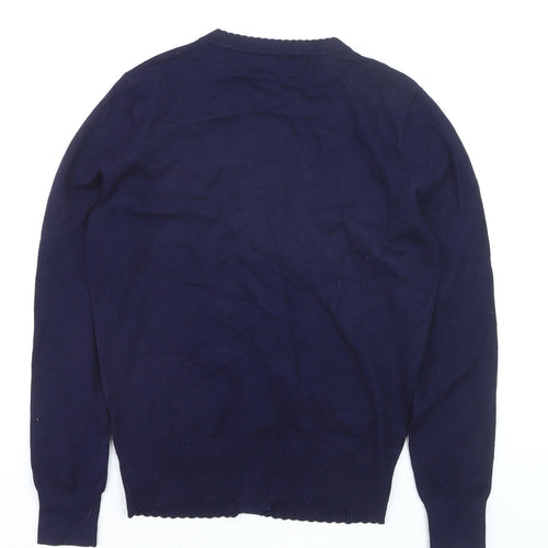 Savida Women's Blue Cotton Crew Neck Button Cardigan XS