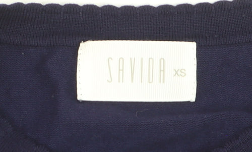 Savida Women's Blue Cotton Crew Neck Button Cardigan XS
