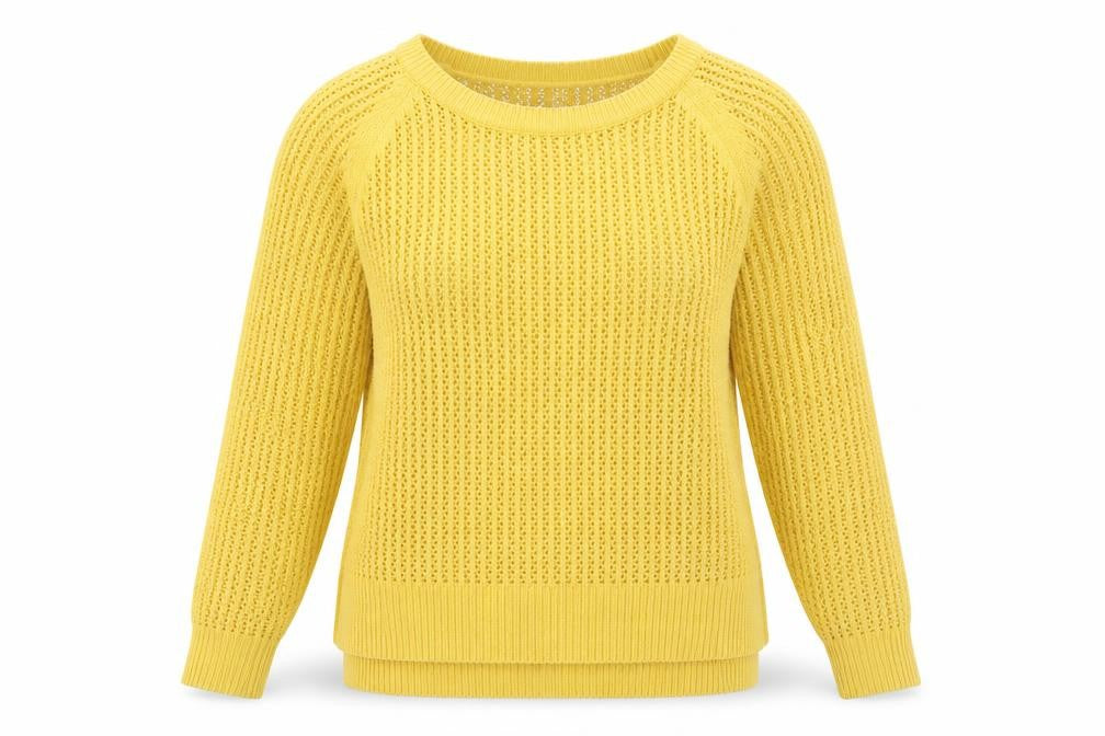 Front view of ICHI Women Yellow Open Knit Cotton Blend Jumper, size S
