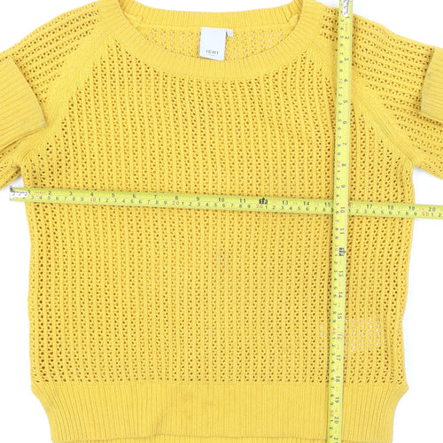 ICHI Women Yellow Open Knit Cotton Blend Jumper Size S