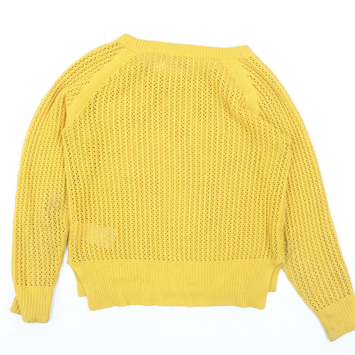 ICHI Women Yellow Open Knit Cotton Blend Jumper Size S