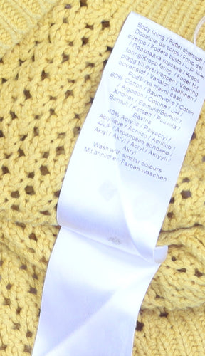 ICHI Women Yellow Open Knit Cotton Blend Jumper Size S