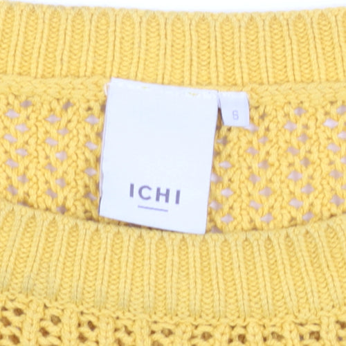 ICHI Women Yellow Open Knit Cotton Blend Jumper Size S