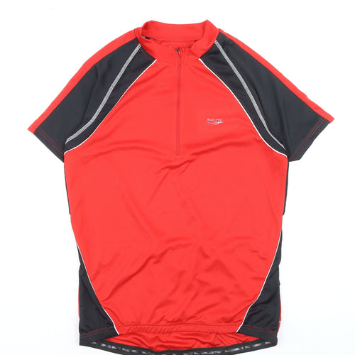 Crivit Men's Red Cycling Jersey L Short Sleeve 1/4 Zip Reflective