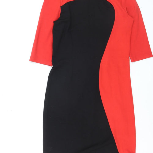 Edhering Women’s Red Black Bodycon Jersey Knee Length Dress Size 12