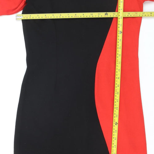 Edhering Women’s Red Black Bodycon Jersey Knee Length Dress Size 12