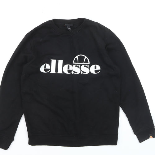 Ellesse Boys Black Crew Neck Pullover Jumper UK 8 Logo Sweatshirt