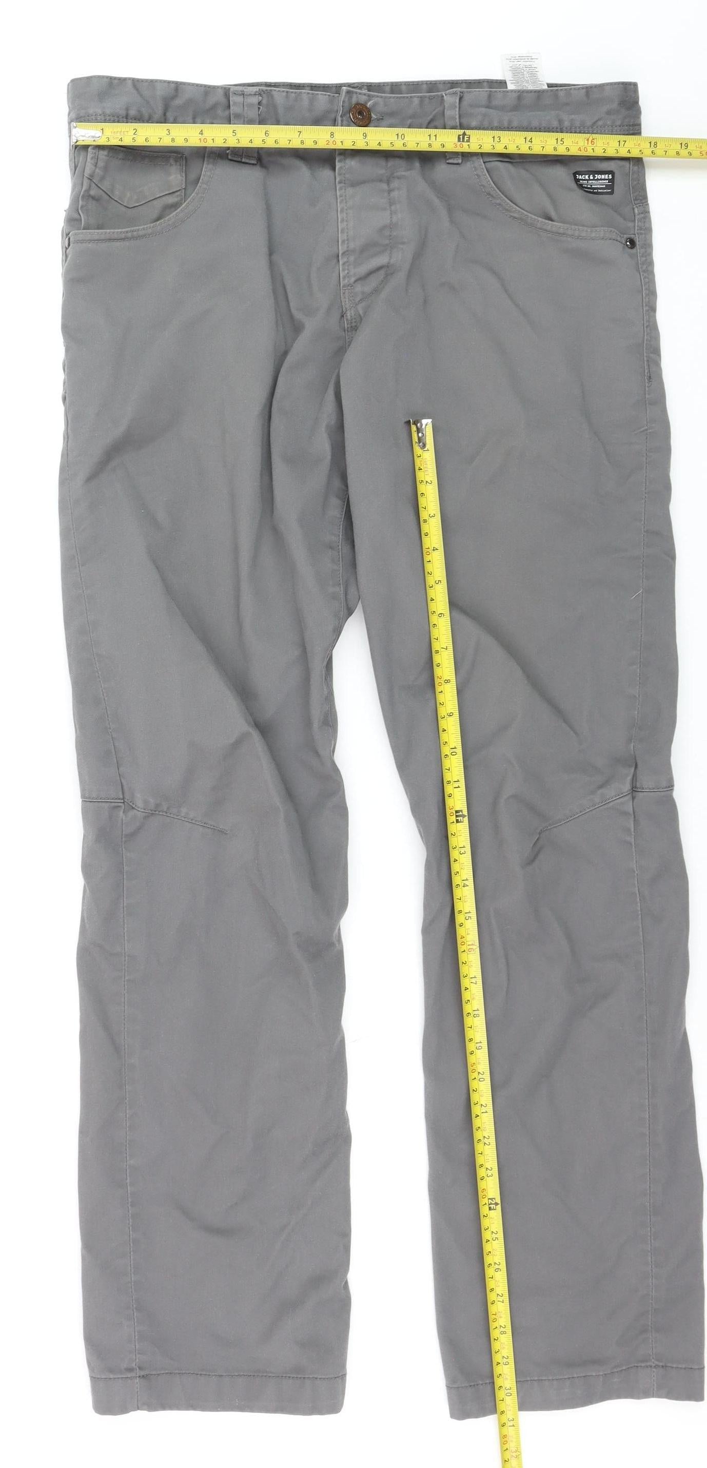 Jack & Jones Men's Grey Straight Fit 36x34 Jeans