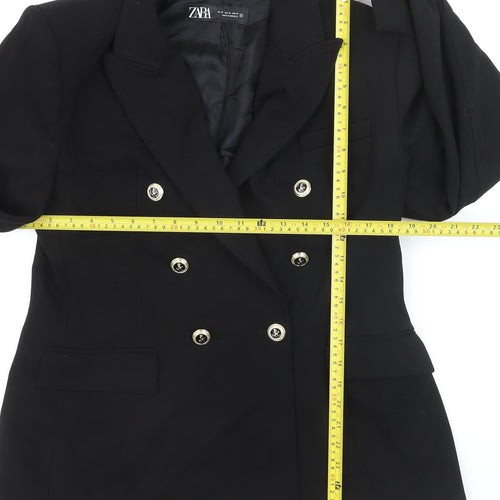 ZARA Women Black Double-Breasted Blazer Size 14 with Gold Buttons