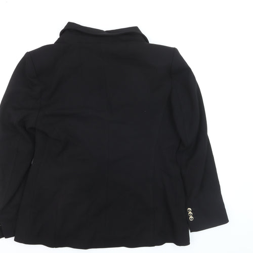 ZARA Women Black Double-Breasted Blazer Size 14 with Gold Buttons