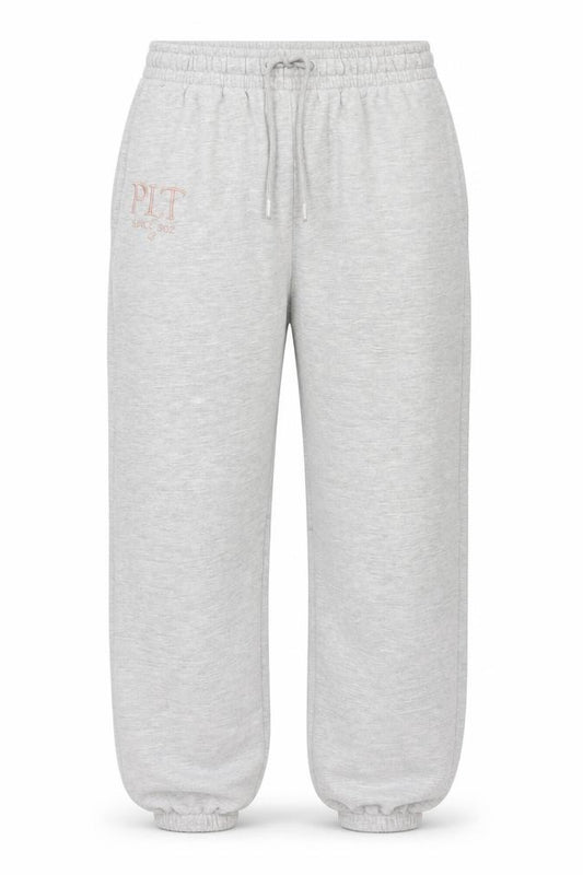 Front view of PRETTYLITTLETHING girls’ grey jogger trousers s elastic waist fleece