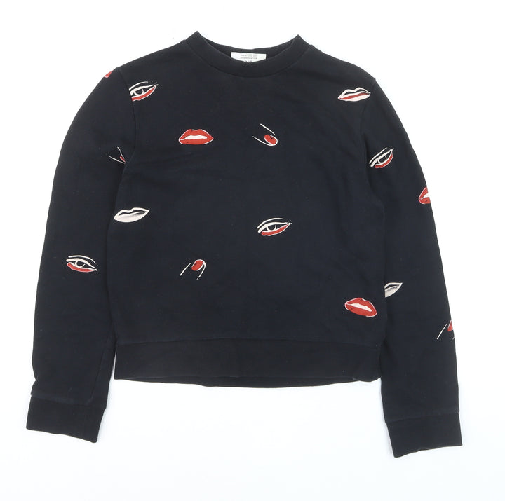 Cheap Monday Womens Black XS Pullover Sweatshirt with Lip Print