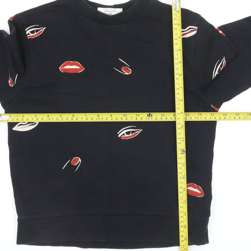 Cheap Monday Womens Black XS Pullover Sweatshirt with Lip Print