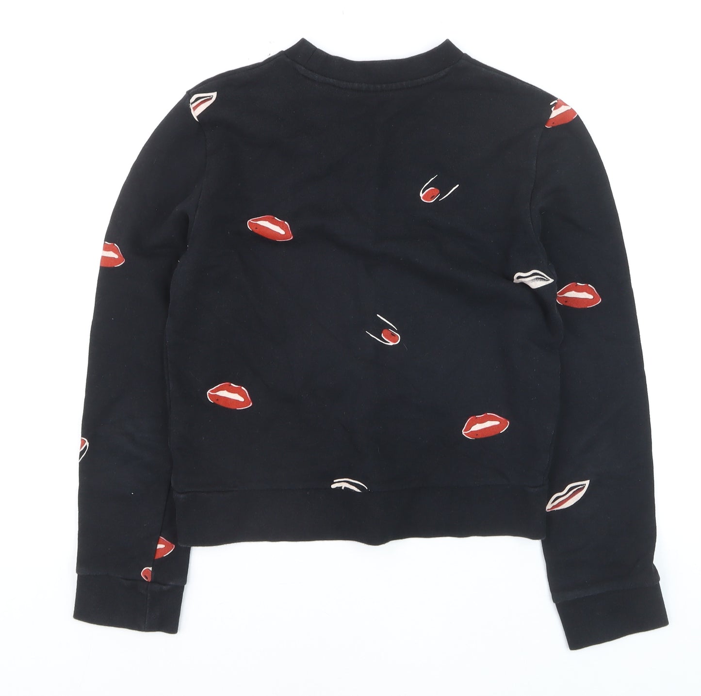 Cheap Monday Womens Black XS Pullover Sweatshirt with Lip Print