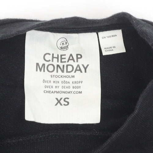 Cheap Monday Womens Black XS Pullover Sweatshirt with Lip Print
