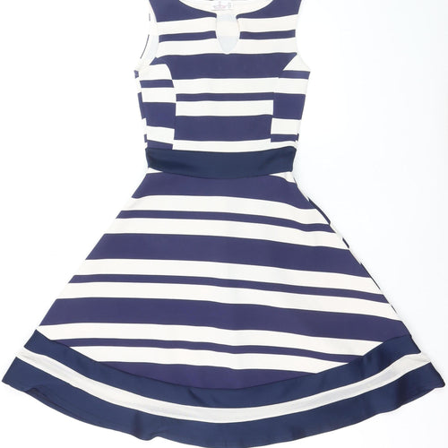 Want That Trend Women Blue Striped Fit & Flare Dress Size 8