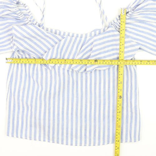 New Look Petite Blue Stripe Off Shoulder Ruffle Blouse Size 10