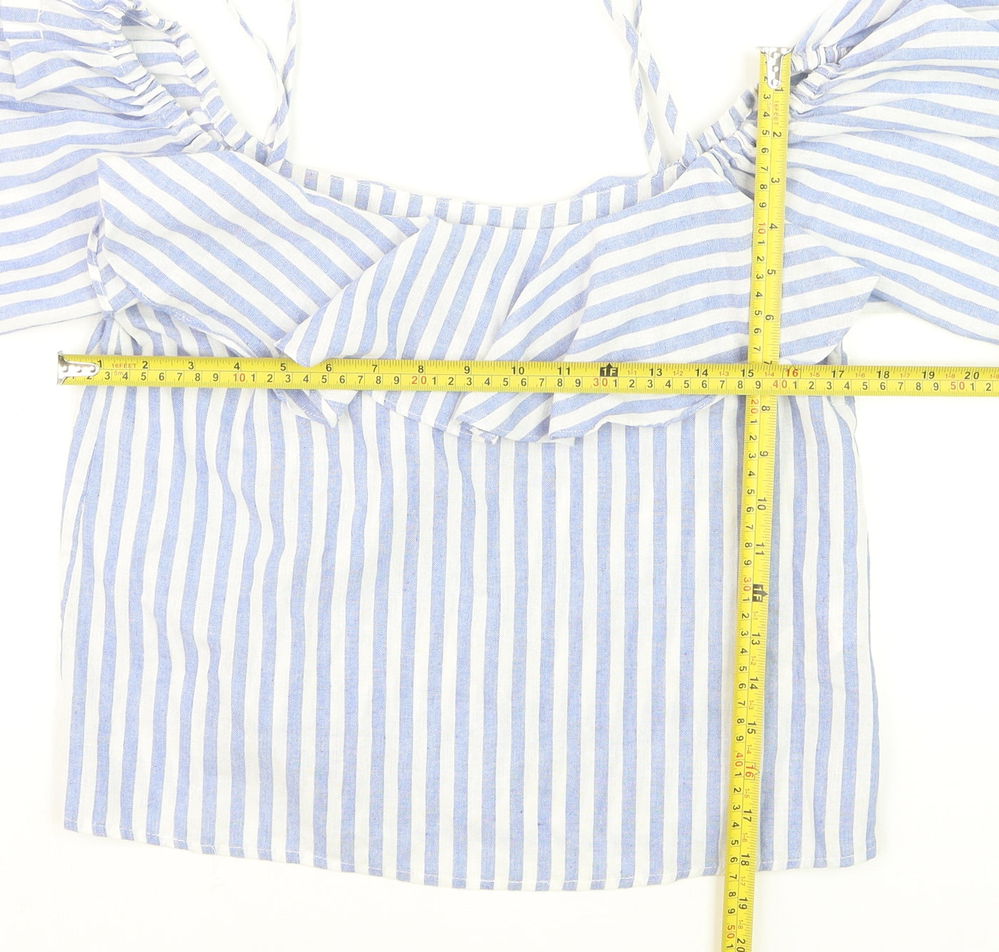 New Look Petite Blue Stripe Off Shoulder Ruffle Blouse Size 10