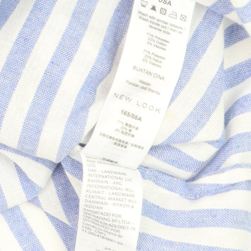 New Look Petite Blue Stripe Off Shoulder Ruffle Blouse Size 10