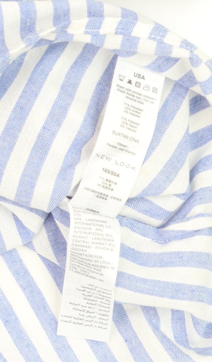 New Look Petite Blue Stripe Off Shoulder Ruffle Blouse Size 10