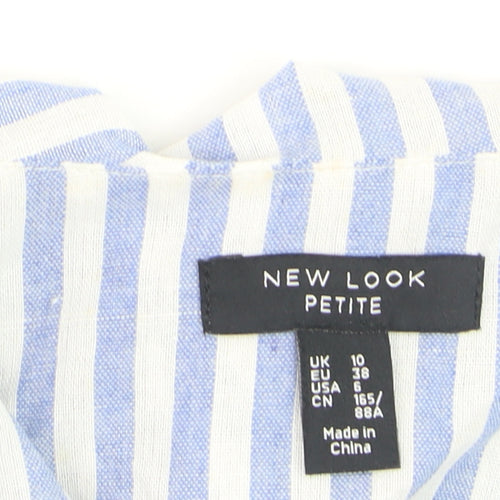 New Look Petite Blue Stripe Off Shoulder Ruffle Blouse Size 10