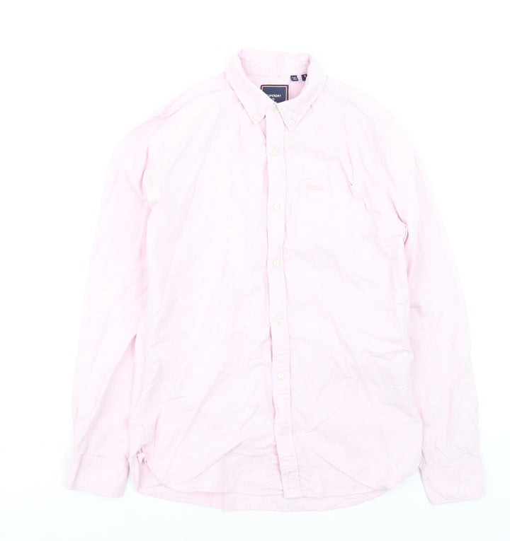 Superdry Men's Pink Cotton Button-Down Long Sleeve Dress Shirt Size S