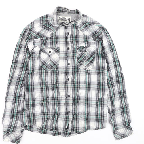 Jack & Jones Men's Green Checked Cotton Long Sleeve Casual Shirt L