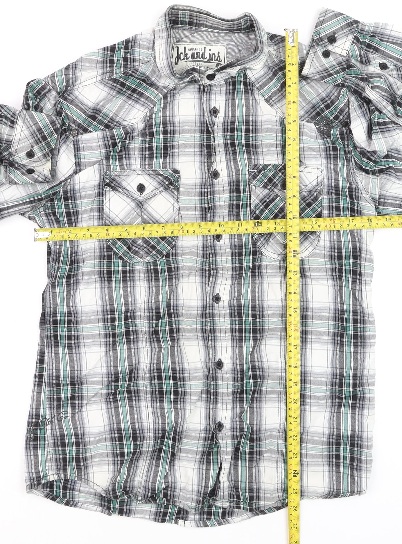 Jack & Jones Men's Green Checked Cotton Long Sleeve Casual Shirt L