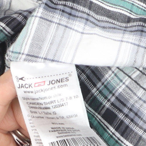 Jack & Jones Men's Green Checked Cotton Long Sleeve Casual Shirt L