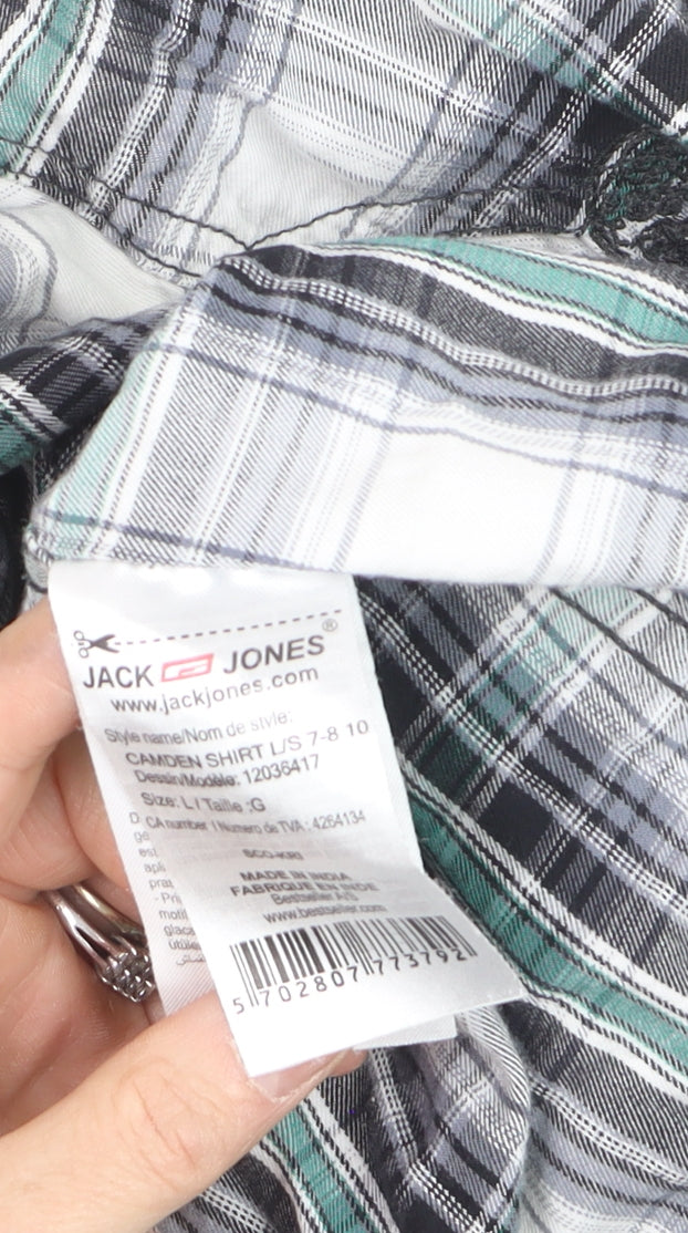 Jack & Jones Men's Green Checked Cotton Long Sleeve Casual Shirt L