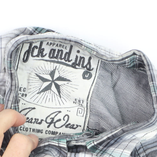 Jack & Jones Men's Green Checked Cotton Long Sleeve Casual Shirt L