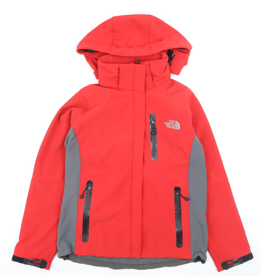 The North Face Mens Red Softshell Hooded Jacket L Windproof Outdoor