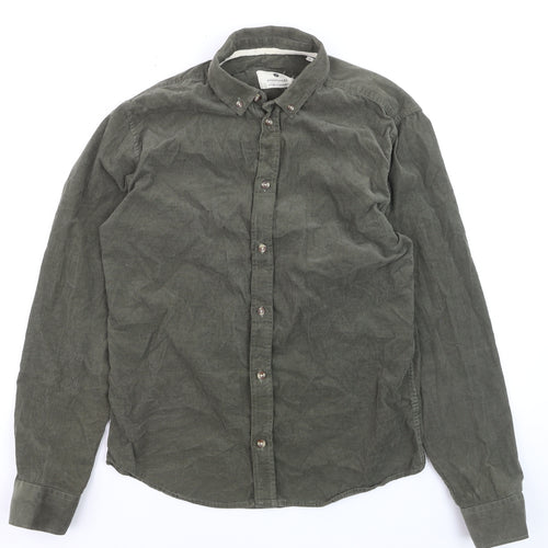 Anerkjendt Men's Green Corduroy Long Sleeve Button-Down Shirt Size S