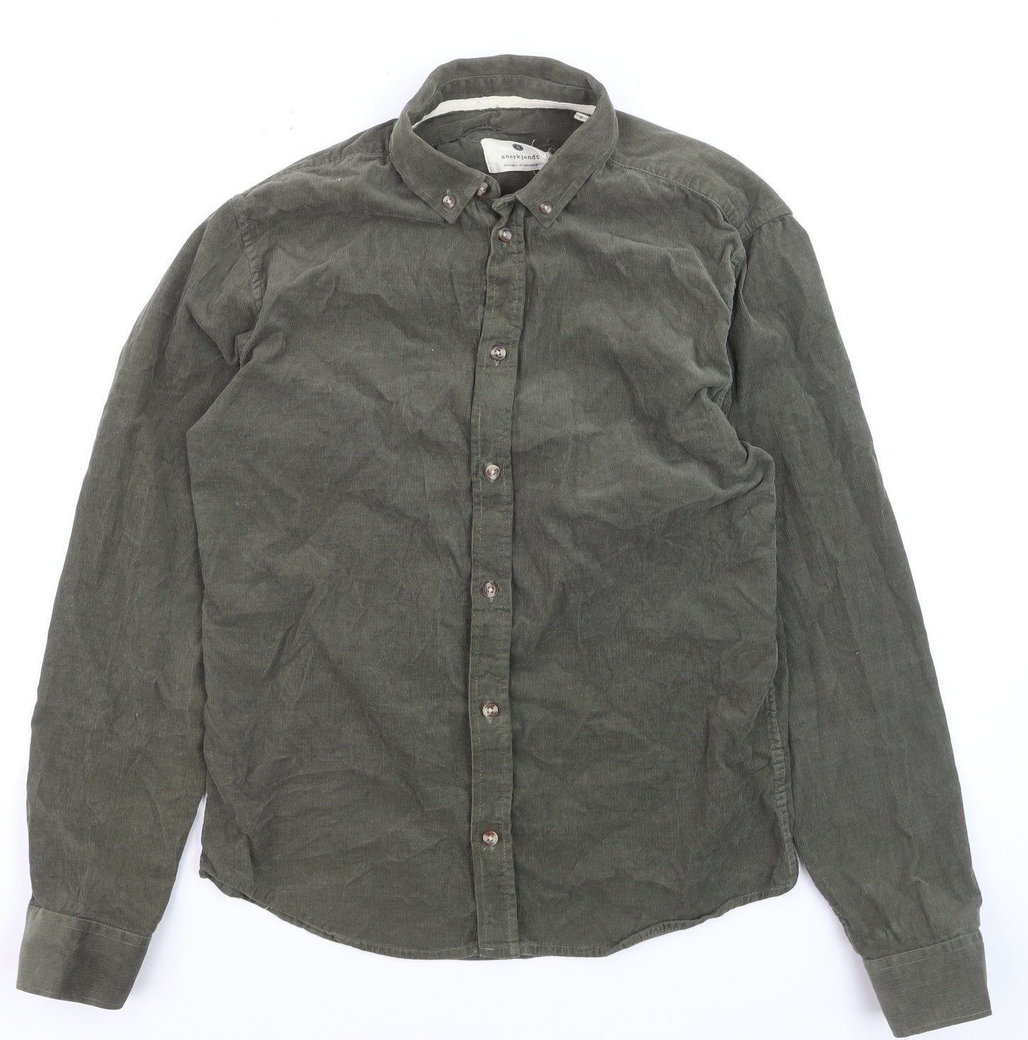 Anerkjendt Men's Green Corduroy Long Sleeve Button-Down Shirt Size S