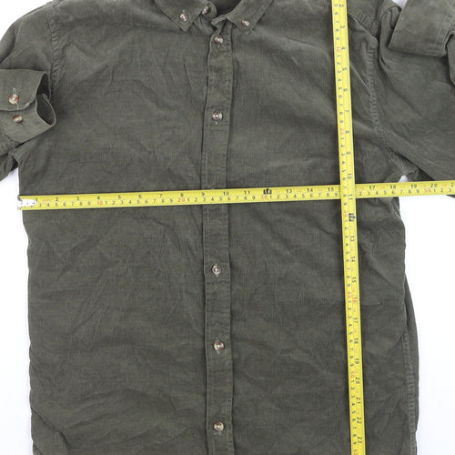 Anerkjendt Men's Green Corduroy Long Sleeve Button-Down Shirt Size S