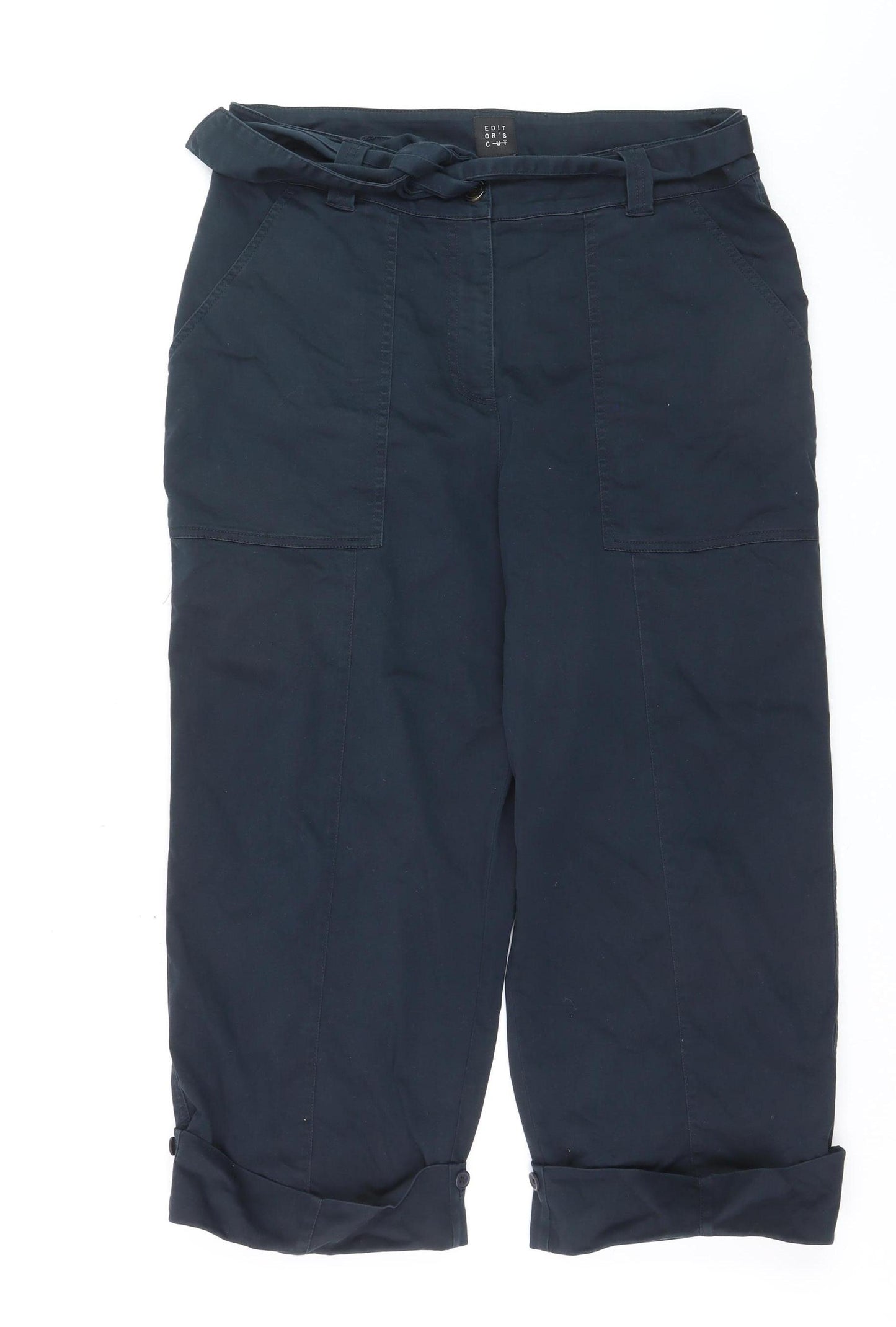 Editor's Cut Women's Blue Cargo Trousers Size 16 Belted Cotton Blend