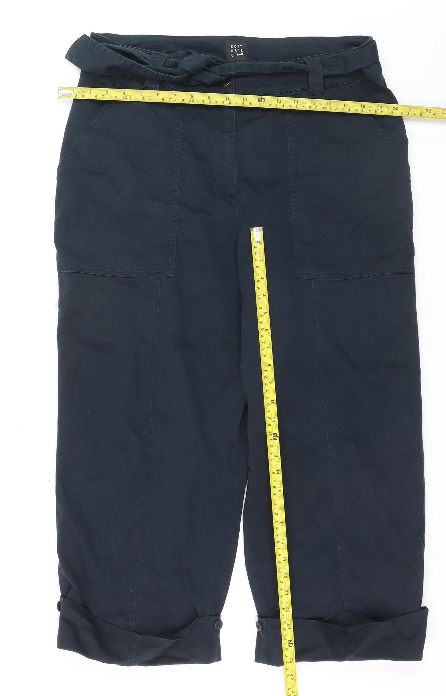 Editor's Cut Women's Blue Cargo Trousers Size 16 Belted Cotton Blend