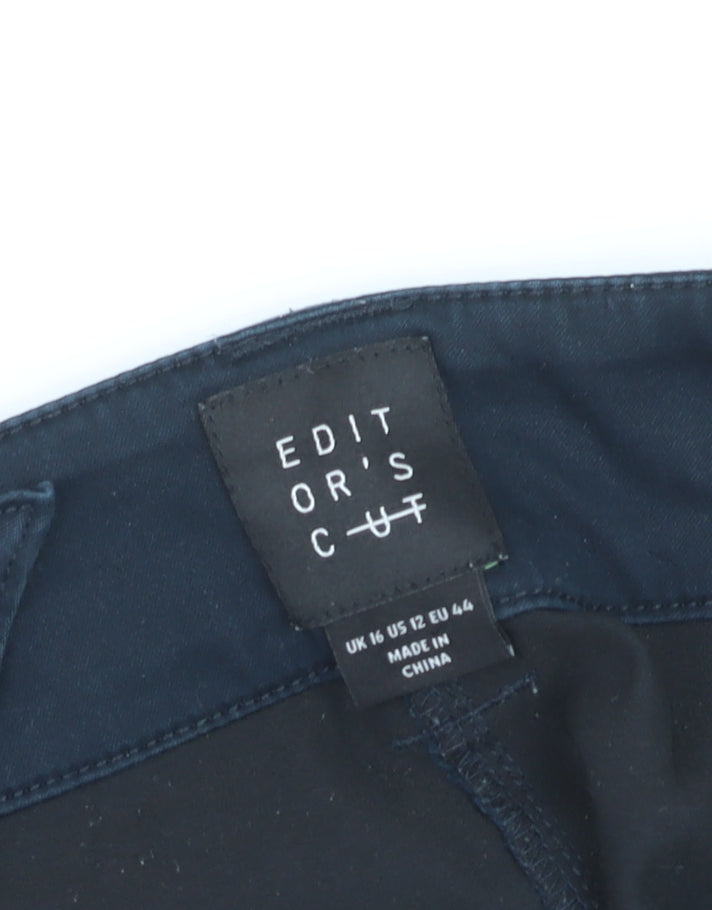 Editor's Cut Women's Blue Cargo Trousers Size 16 Belted Cotton Blend