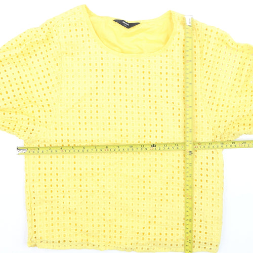 Max Womens Yellow Cotton Blouse Size 10 Short Sleeve Eyelet Top