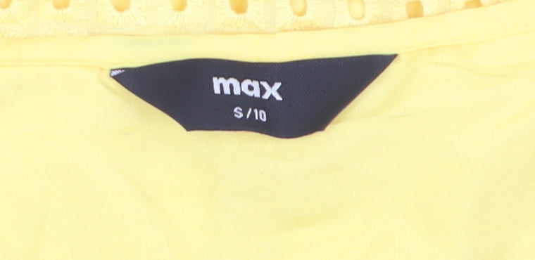 Max Womens Yellow Cotton Blouse Size 10 Short Sleeve Eyelet Top