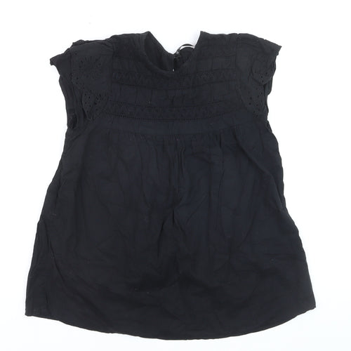 Dunnes Women Black Cotton Lace Detail Short Sleeve Blouse XS