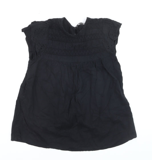 Dunnes Women Black Cotton Lace Detail Short Sleeve Blouse XS